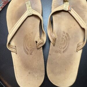 Rainbow Tan Leather Flip Flop Sandals